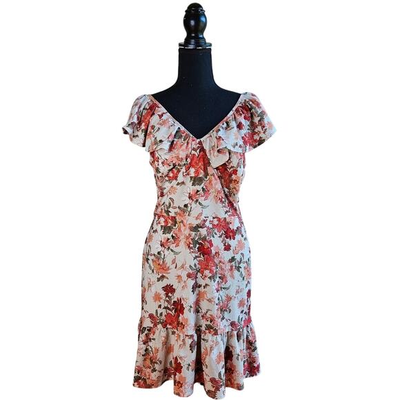 CATO Spring Floral Dress Size Medium Gorgeous Feminine Flutter Sleeve V Neck - Picture 2 of 12